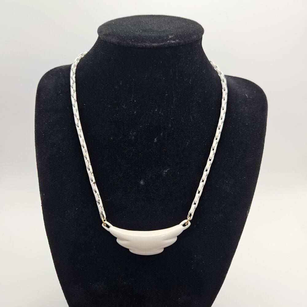 Vintage MONET White Enamel Statement Necklace Art Deco Style Adjustable Signed